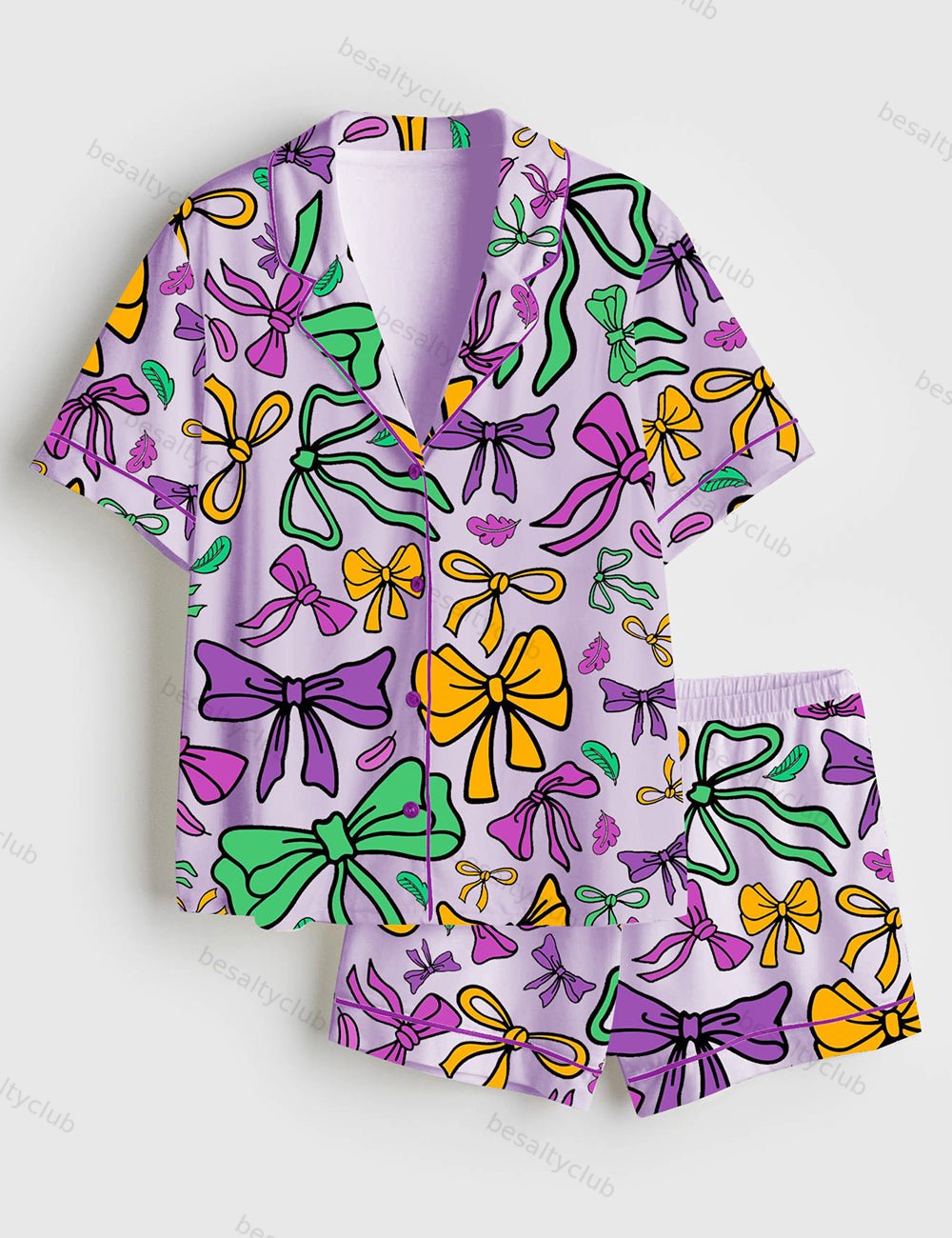 Louisiana Mardi Gras Coquette Short Sleeve Satin Pajama Set