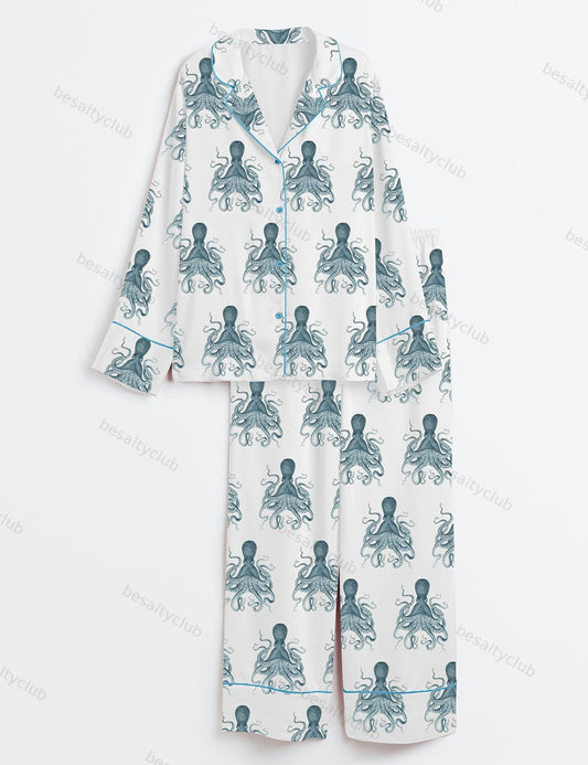Octopus Oasis in Sea Long Sleeve Satin Pajama Set