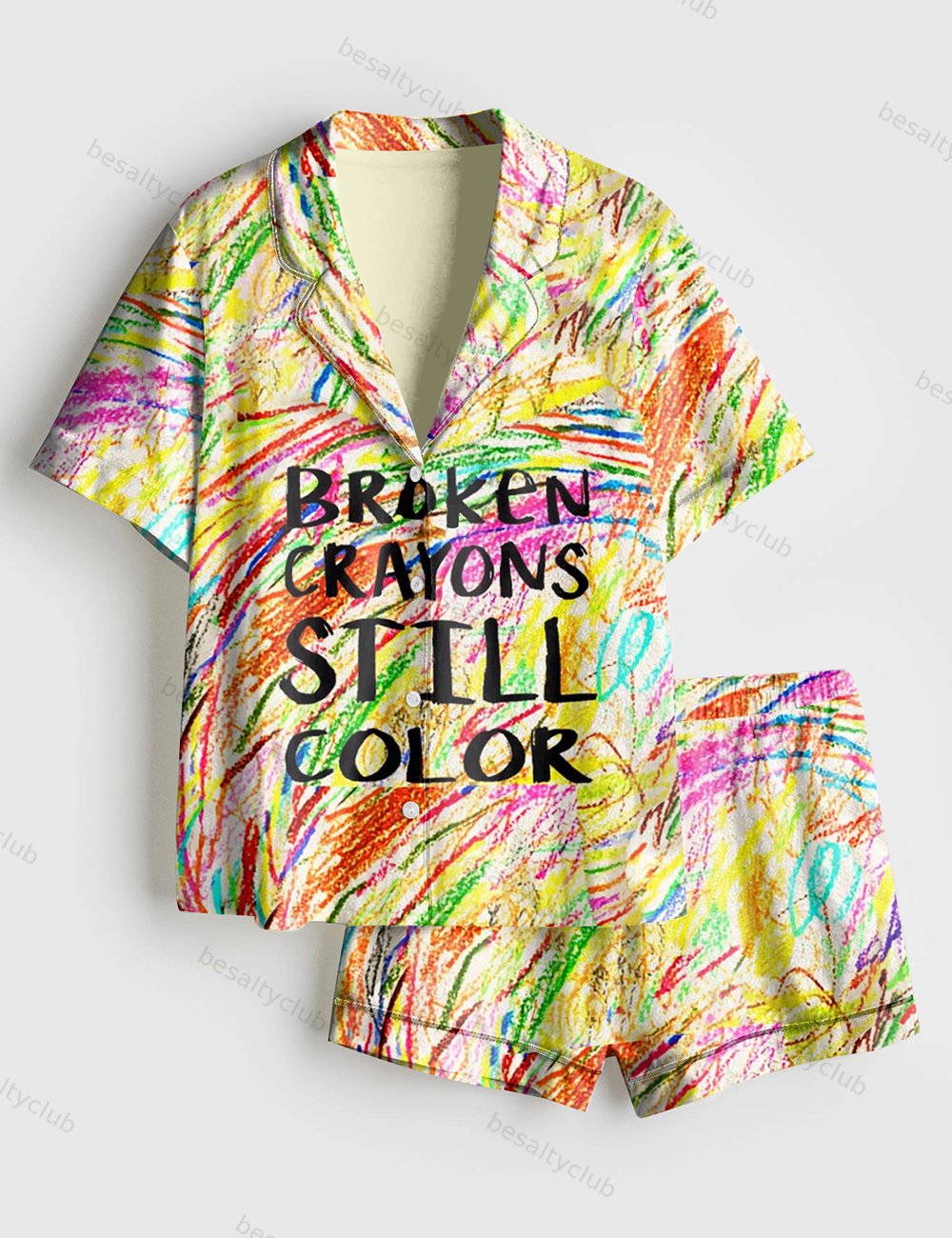 Broken Crayons Still Color Short Sleeve Satin Pajama Set