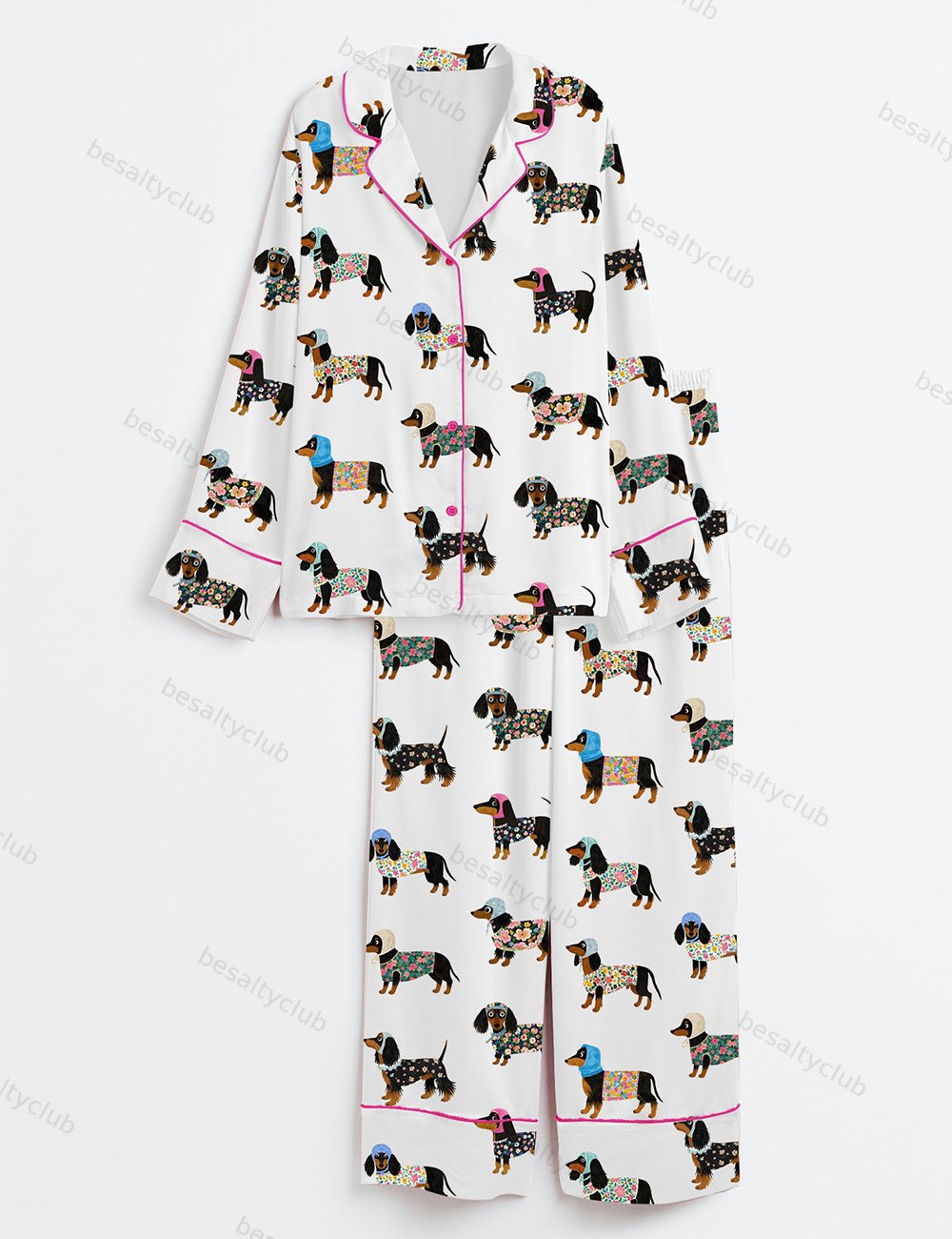 Women's Dachshund Weiner Long Sleeve Satin Pajama Set