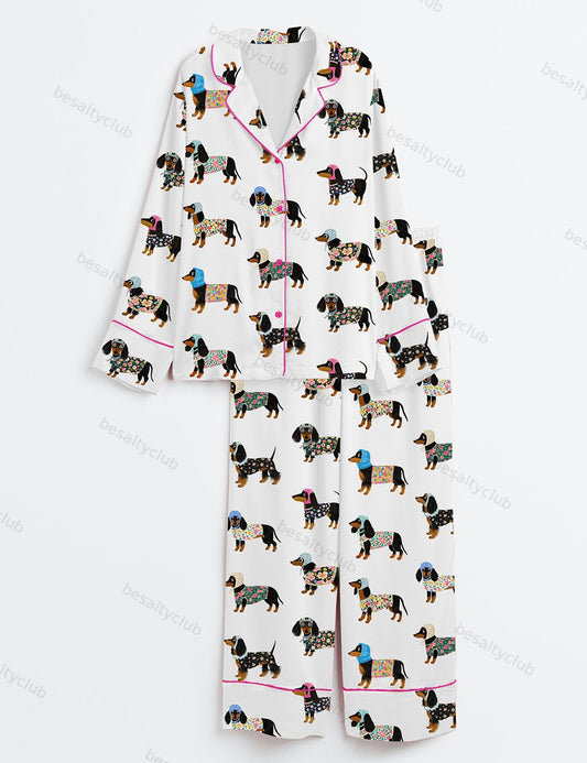 Women's Dachshund Weiner Long Sleeve Satin Pajama Set