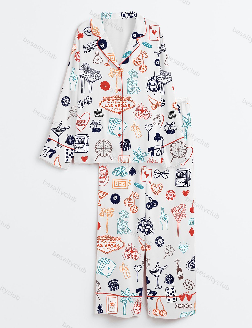Las Vegas Wedding Casino Party Long Sleeve Satin Pajama Set