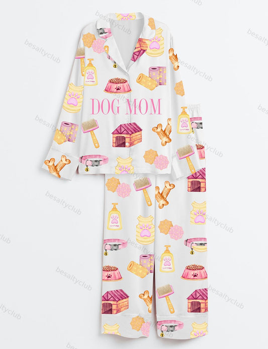 Dog Mom Stuff Dog Mama Long Sleeve Satin Pajama Set