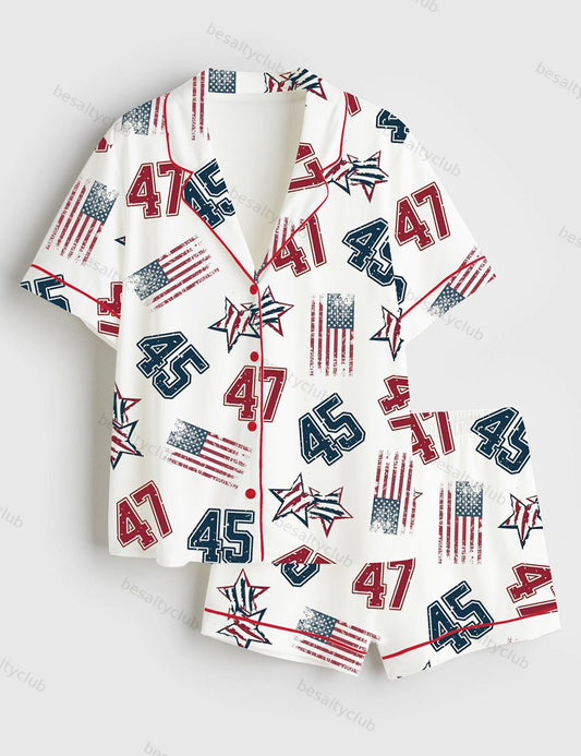 America 45 47 Short Sleeve Satin Pajama Set