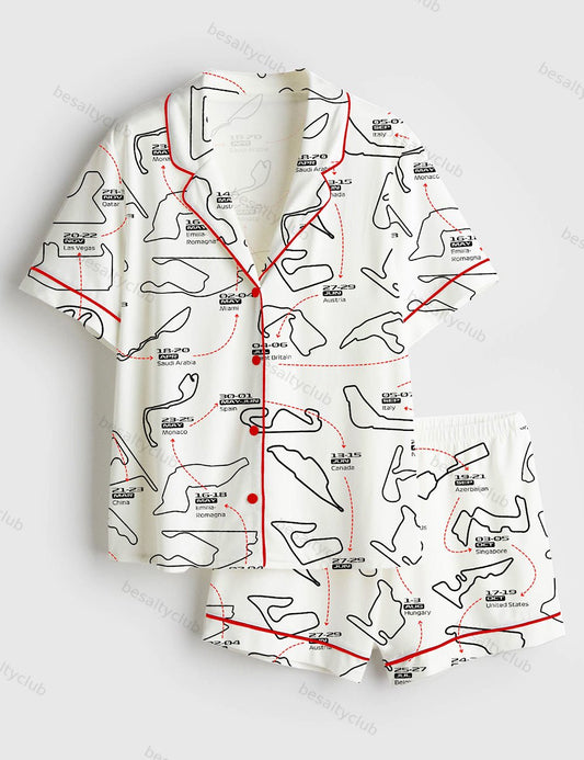 2025 Racing Car Schedule Short Sleeve Satin Pajama Set