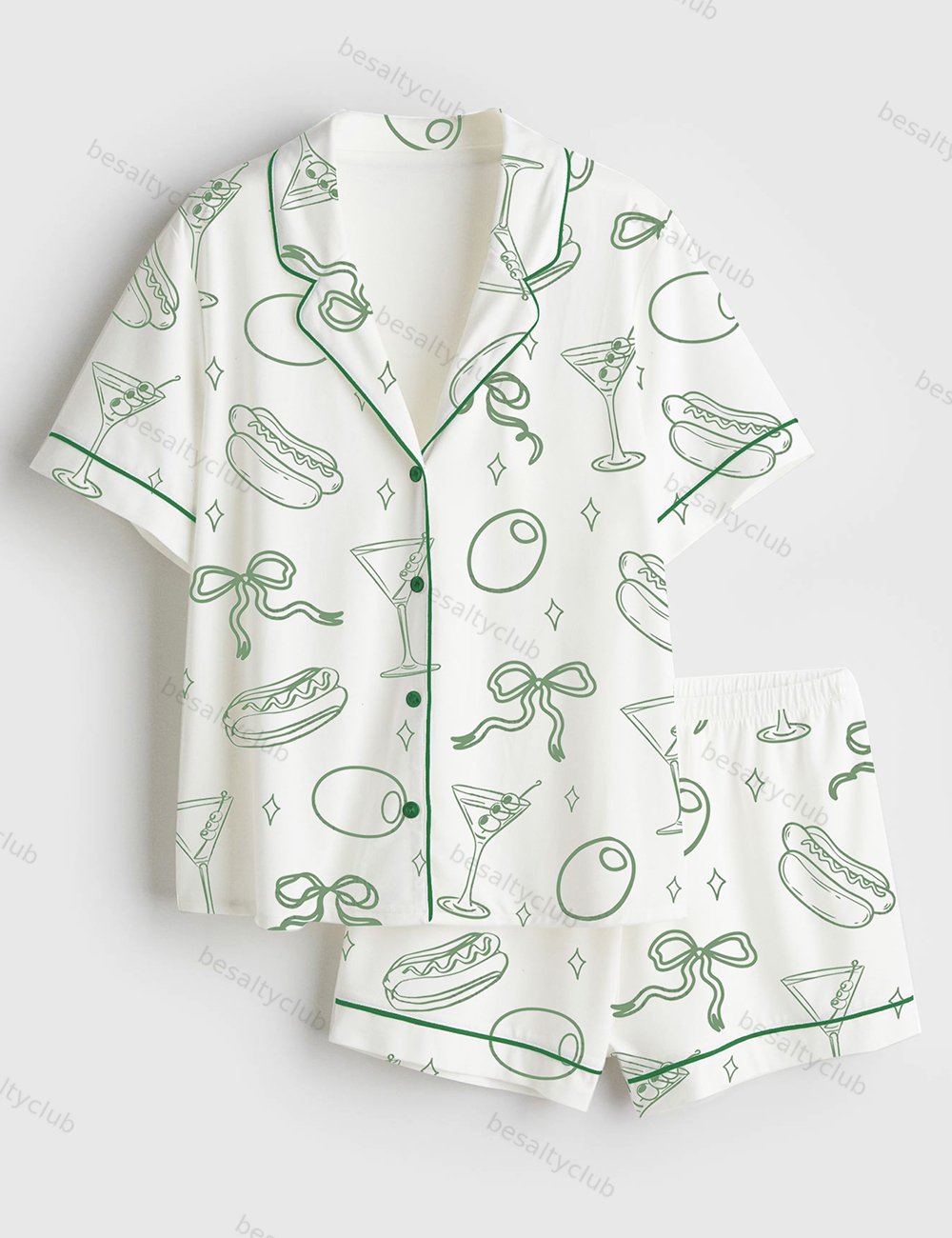 Martinis And Weenies Bachelorette Tinis & Weenies Design Hot Dog Birthday Theme Dirty Martini Short Sleeve Satin Pajama Set