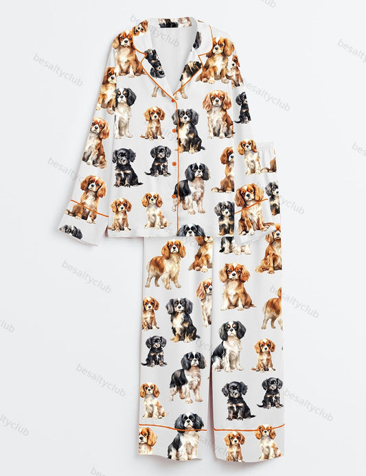Cavalier King Charles Spaniel Long Sleeve Satin Pajama Set