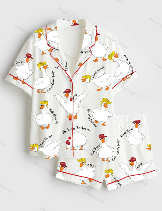 Subtle Anti Trump Silly Goose Short Sleeve Satin Pajama Set
