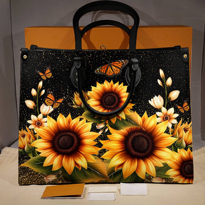 Leather Bag Golden Sunflower with Monarch Charm