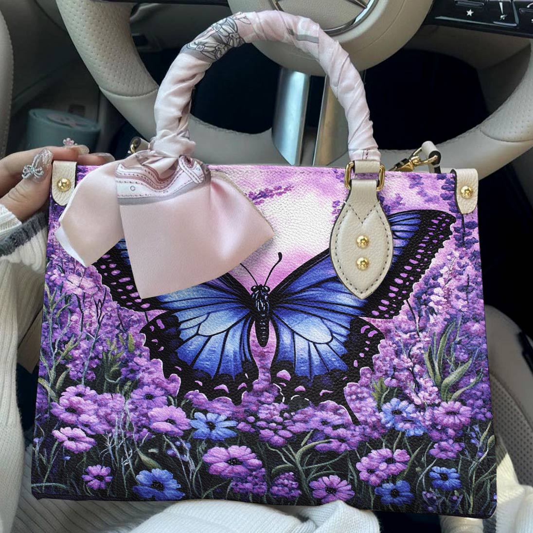 Butterfly Leather Bag Lavender Flight