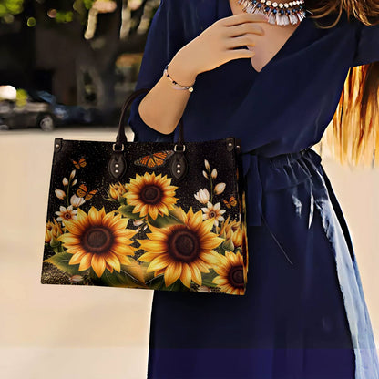 Leather Bag Golden Sunflower with Monarch Charm