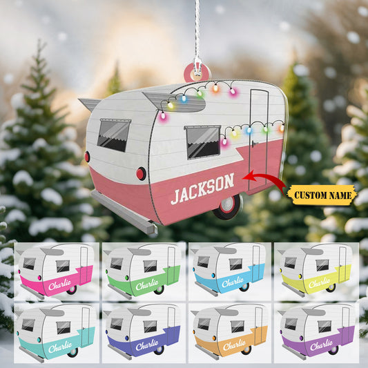 White Camper Ornament Travel Trailer Camping Christmas Ornament Family Ornaments for Christmas Tree Camping Xmas Ornament Acrylic Shaped Flat Ornaments 2, Ornament Decoration, Ornament For Gift, Ornament Christmas