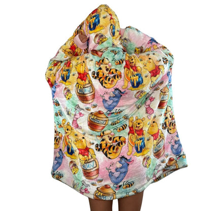 Winnie pooh & Friends Oversized wearable Blanket Hoodie – Pastel Sherpa snuggle unisex  Hoodie for Adults & Kids