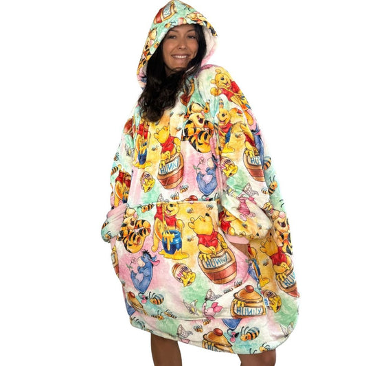 Winnie pooh & Friends Oversized wearable Blanket Hoodie – Pastel Sherpa snuggle unisex  Hoodie for Adults & Kids