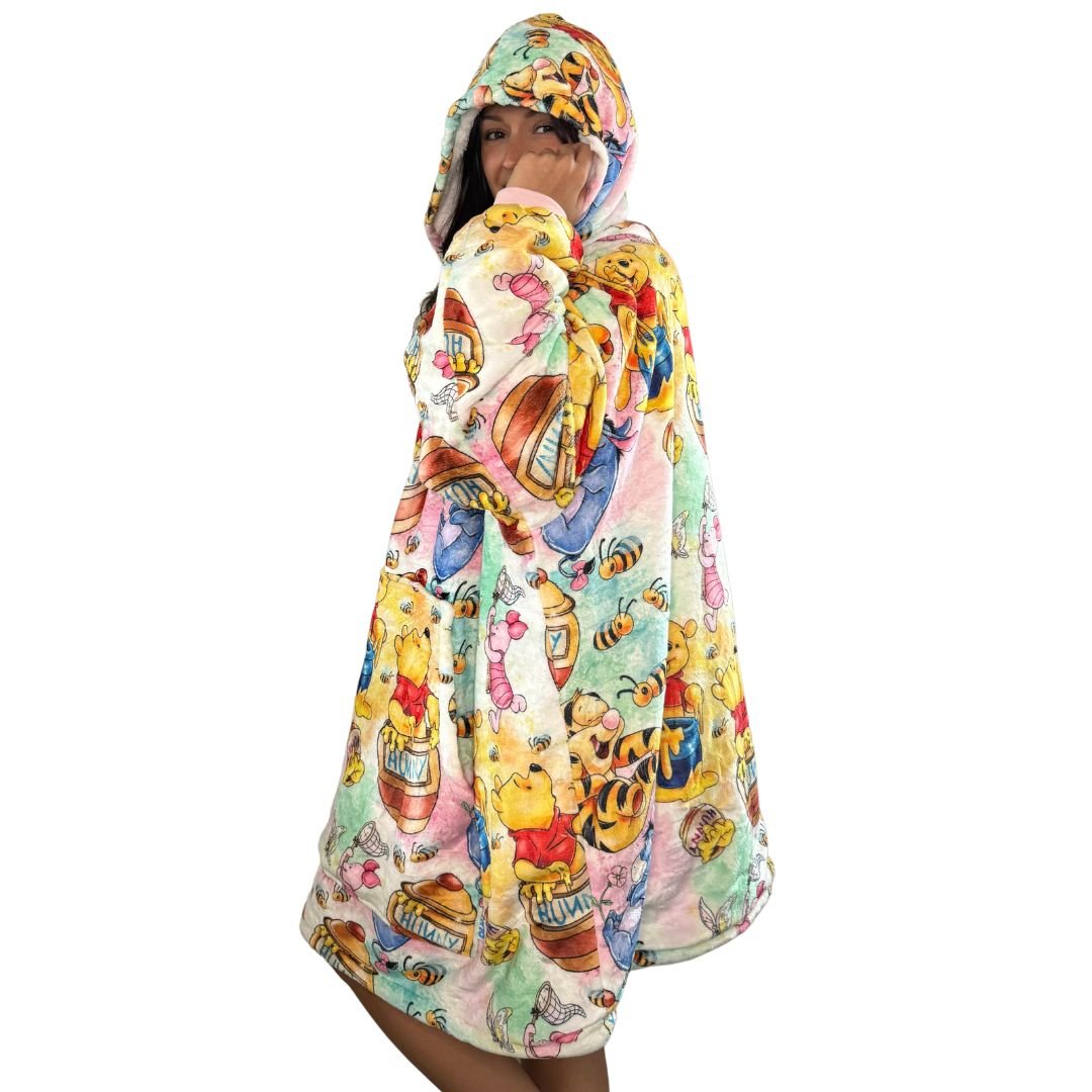 Winnie pooh & Friends Oversized wearable Blanket Hoodie – Pastel Sherpa snuggle unisex  Hoodie for Adults & Kids