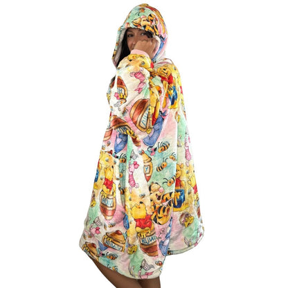 Winnie pooh & Friends Oversized wearable Blanket Hoodie – Pastel Sherpa snuggle unisex  Hoodie for Adults & Kids