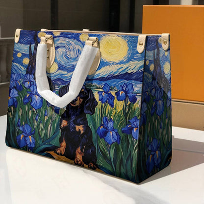 Leather Bag Irish Starry Night Dachshund Delight