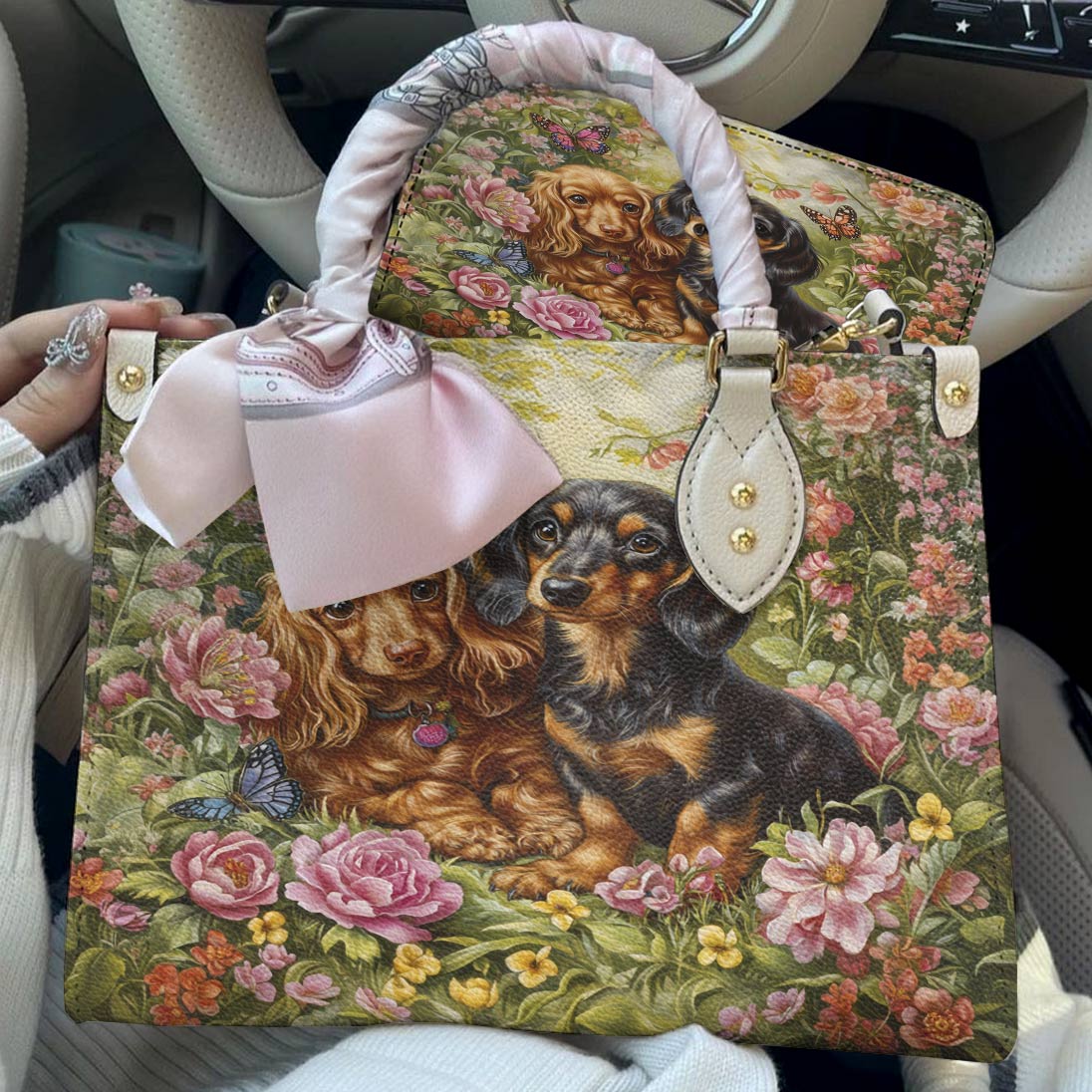 Leather Bag Dachshund Love In Bloom