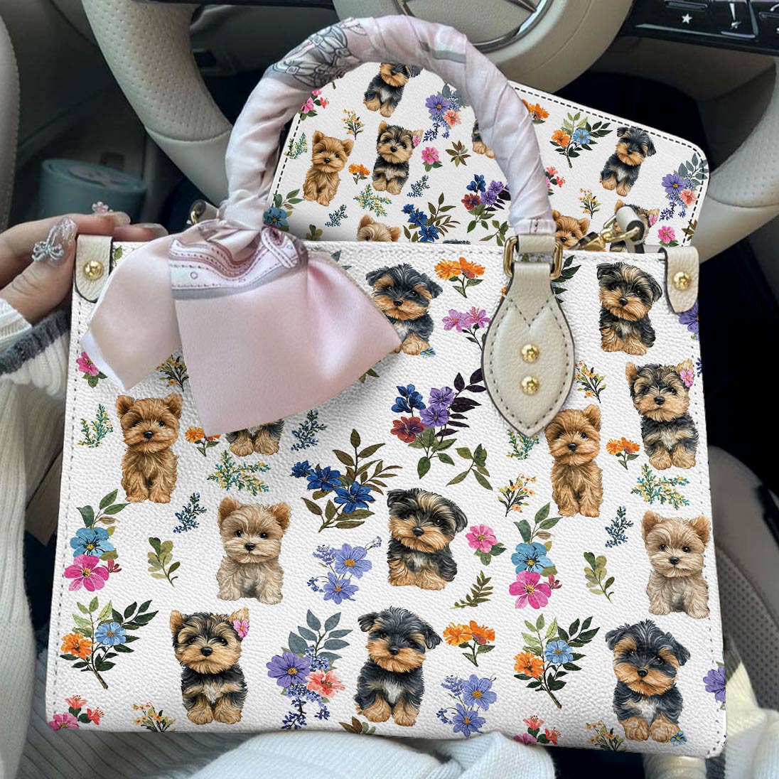 Leather Bag Yorkie Blossom Charm