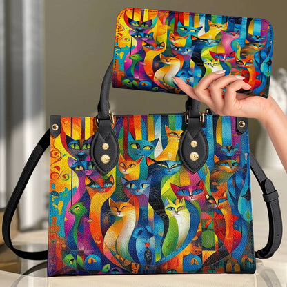 Cat Leather Bag Rainbow Geometric