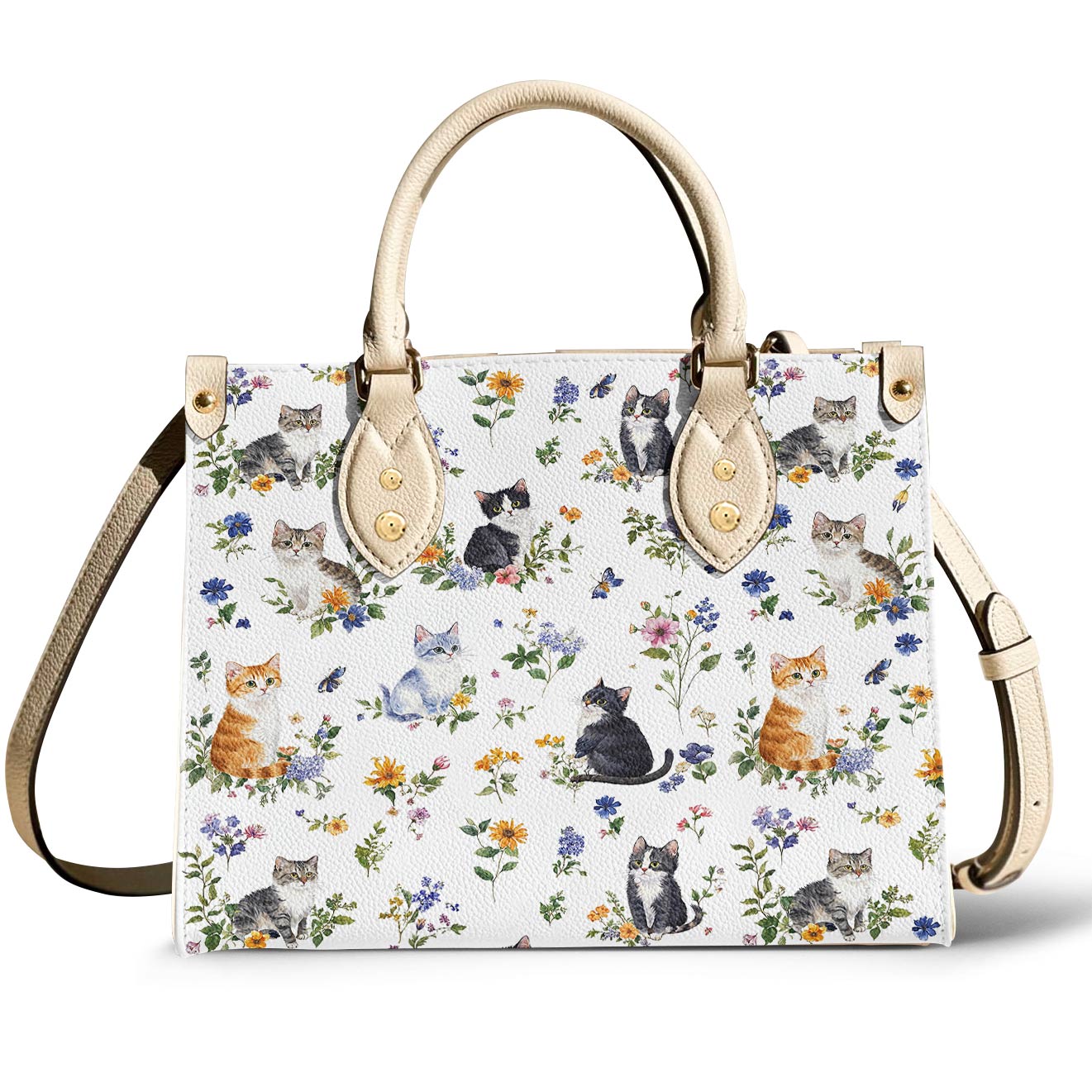 Cat Leather Bag Sweet Floral Cats
