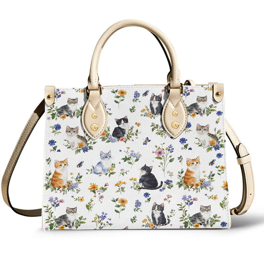 Cat Leather Bag Sweet Floral Cats