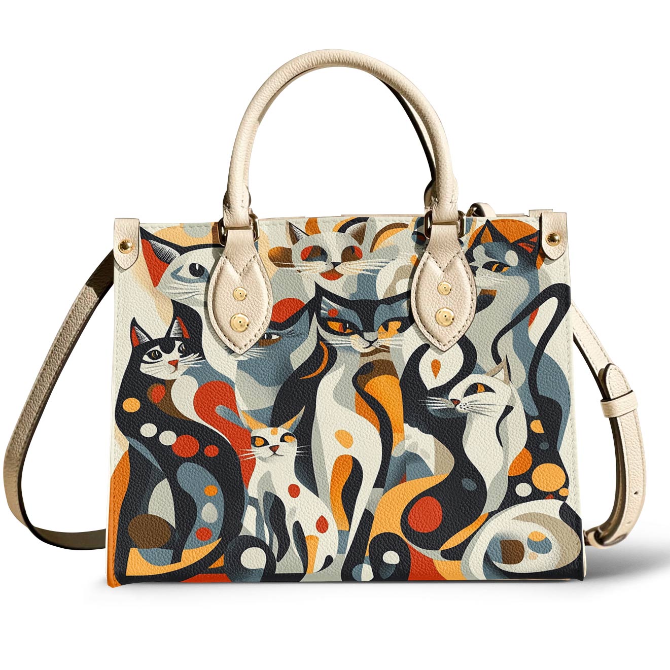 Cat Leather Bag Whimsical Geometric