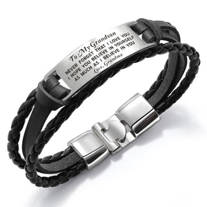 Grandma To Grandson - I Believe In You Leather Bracelet