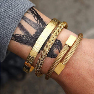 Dad To Son - My Little Boy Roman Numeral Bangle Weave Bracelets Set