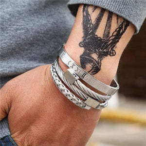To Our Son - Always Be Safe Roman Numeral Bangle Weave Bracelets Set