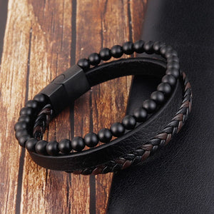 Grandpa To Grandson - Believe In Yourself Black Beaded Bracelets For Men