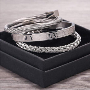 Dad To Son - Always Have Your Back Roman Numeral Bangle Weave Bracelets Set