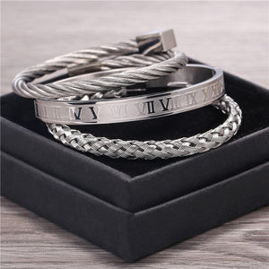 Daughter To Dad - I Love You Dad Bangle Weave Roman Numeral Bracelets