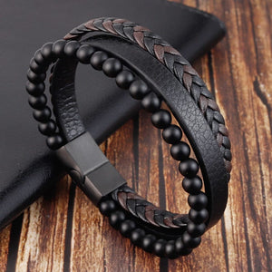Dad To Son - I Will Always Carry You Black Beaded Bracelets For Men