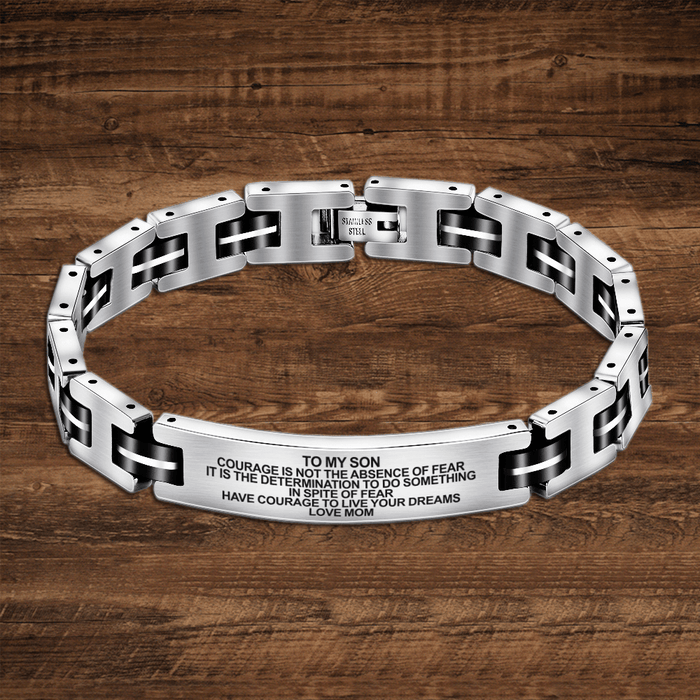 Mom To Son - Live Your Dreams Engraved Men's Bracelet