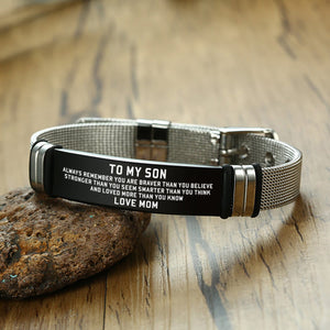 Mom To Son - You Are Loved More Engraved Mesh Bracelet