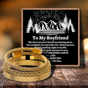 To My Boyfriend - Greatest Catch Of My Life Roman Numeral Bangle Weave Bracelets