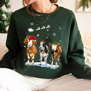 Cow Christmas Lights Ugly Christmas Sweatshirt, Christmas Sweatshirt, Christmas Shirt, Christmas Sweatshirt Cute, Christmas Winter Sweatshirt