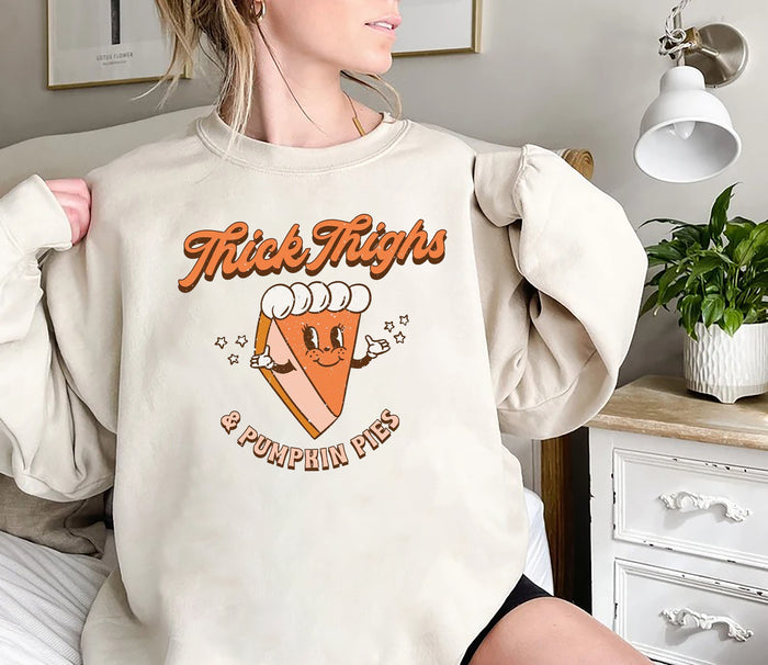 Thick Thighs and Pumpkin Pies Sweatshirt, Thanksgiving Sweatshirt, Funny Fall Pullover, Family Thanksgiving Sweater, Crewneck Sweatshirt
