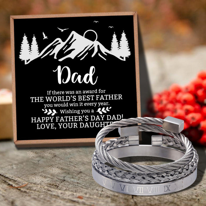 Daughter To Dad - The World's Best Father Bangle Weave Roman Numeral Bracelets