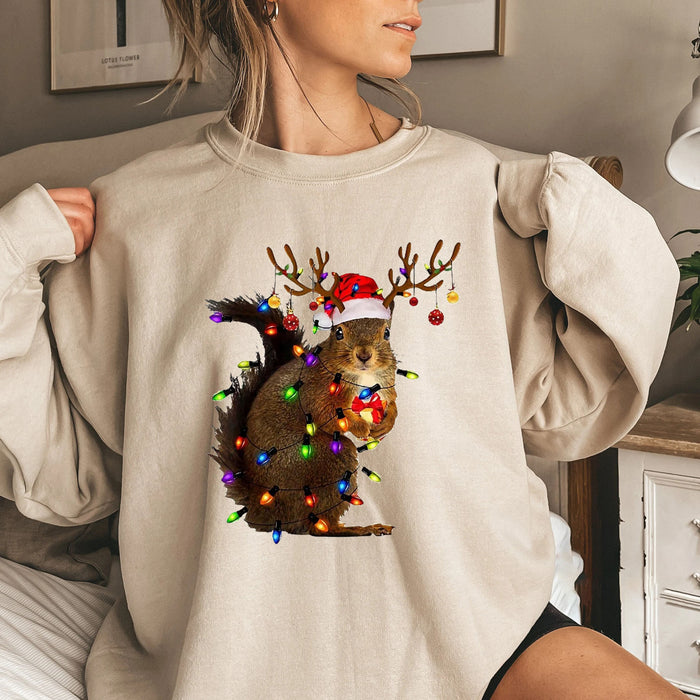 Christmas Squirrel Lights Shirt, Christmas Sweatshirt, Christmas Shirt, Christmas Sweatshirt Cute, Christmas Winter Sweatshirt