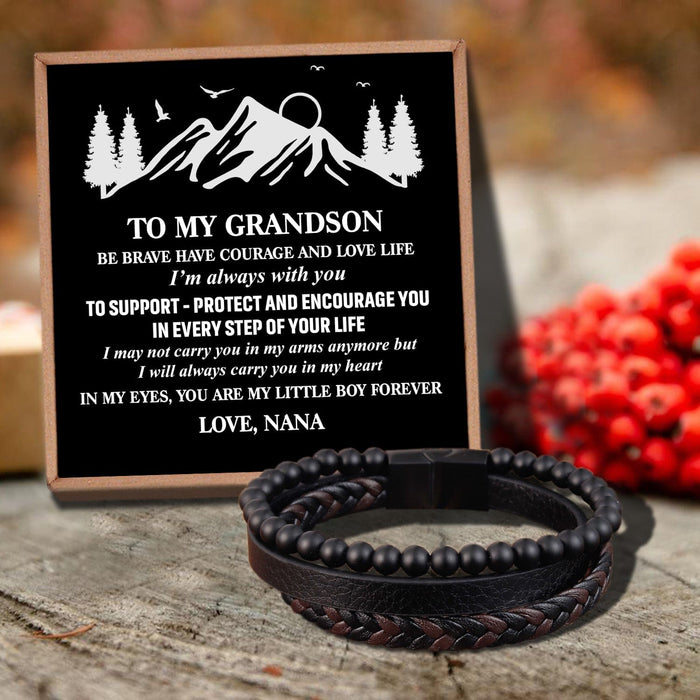 Nana To Grandson - My Little Boy Forever Black Beaded Bracelets For Men