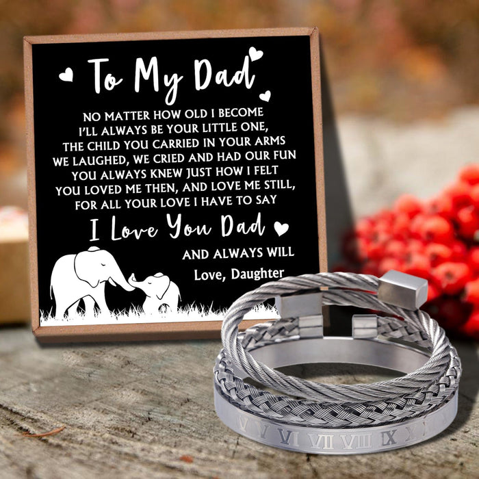 Daughter To Dad - I Love You Dad Bangle Weave Roman Numeral Bracelets