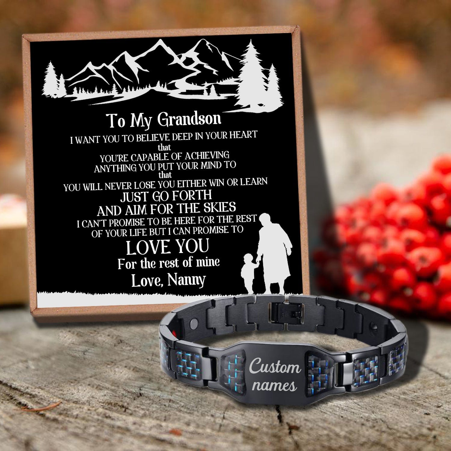 Nanny To Grandson - I Love You For The Rest Of Mine Customized Name Bracelet