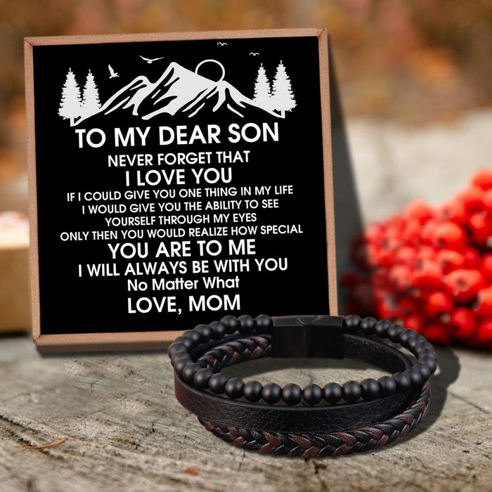 Mom To Son - I Will Always Be With You Black Beaded Bracelets For Men