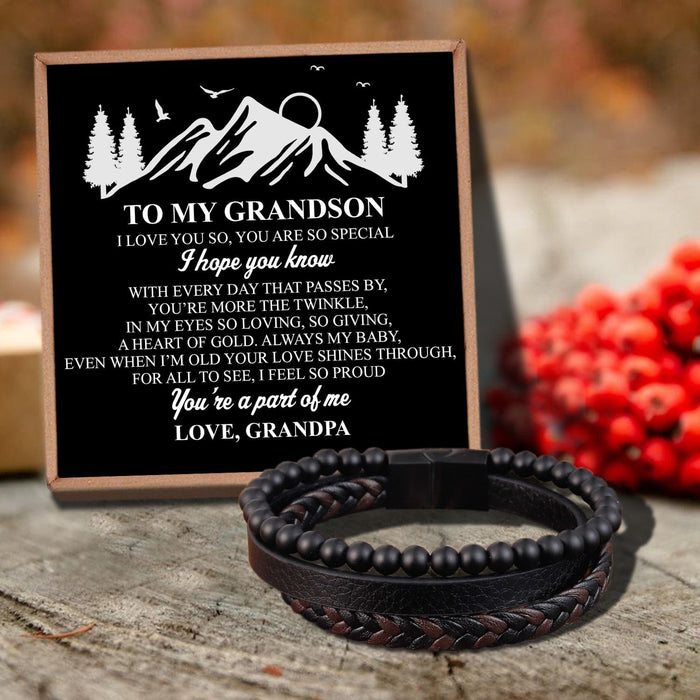 Grandpa To Grandson - You Are A Part Of Me Black Beaded Bracelets For Men