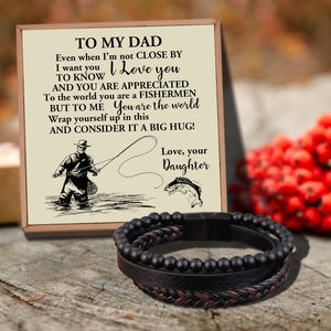 Daughter To Dad - The World's Best Fishermen Black Beaded Bracelets For Men