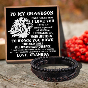 Grandpa To Grandson - I Will Always Have Your Back Black Beaded Bracelets For Men