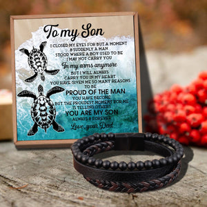 Dad To Son - Proud Of The Man Black Beaded Bracelets For Men