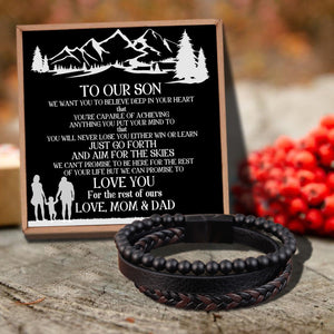 To Our Son - We Love You For The Rest Of Mine Black Beaded Bracelets For Men